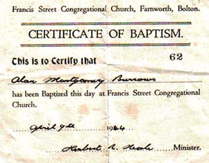 Alan Burrows Baptismal Certificate