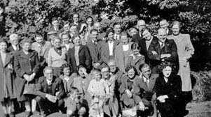 The Church Men's Class outing to Pilling and Fleetwood, 1949: The Rev E.J. Howells is kneeling (centre, front row)