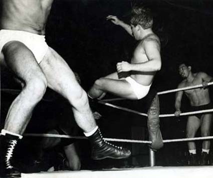 Vic Faulkner at Nottingham with Japanese tag team